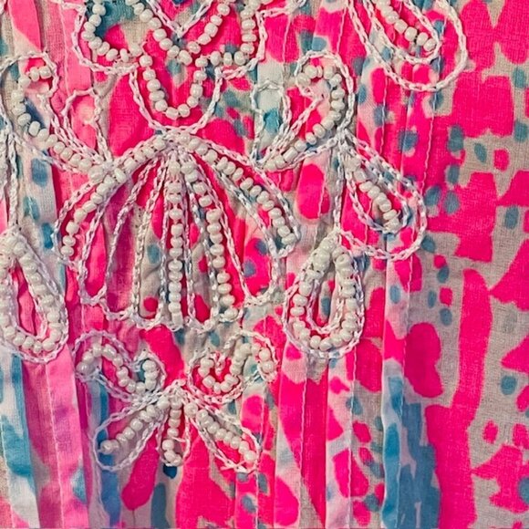 Lilly Pulitzer Let's Cha Cha Sarasota Tunic Length Pearl Beaded Shirt Small - Picture 4 of 9